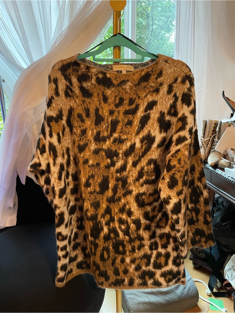 Lineamaglia Leopard Print Crewneck Mohair Blend Sweater